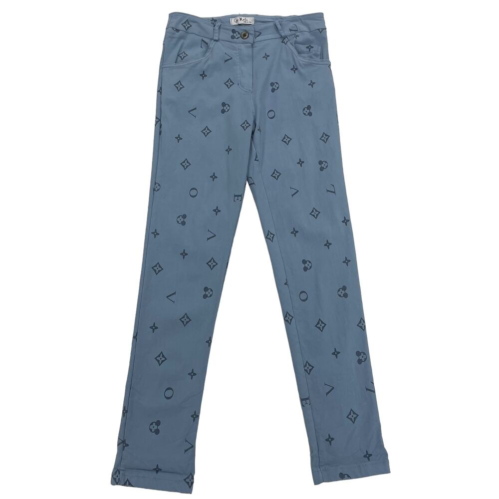 GiGi Moda Made in Italy Skinny Denim Stretch Pant Printed Logo Women's Medium